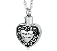 JPXXFM Customizable Heart Necklace Urn, Stainless Steel Cremation Necklace for Ashes Always in My Heart Urn Necklace