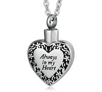 JPXXFM Customizable Heart Necklace Urn, Stainless Steel Cremation Necklace for Ashes Always in My Heart Urn Necklace
