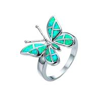 JPXXFM Cute Butterfly Animal Design Ring Imitation Blue Fire Opal Ring For Women Accessories Jewelry Bohemian Statement Girl Gift