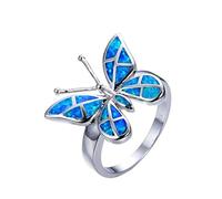 JPXXFM Cute Butterfly Animal Design Ring Imitation Blue Fire Opal Ring For Women Accessories Jewelry Bohemian Statement Girl Gift