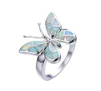 JPXXFM Cute Butterfly Animal Design Ring Imitation Blue Fire Opal Ring For Women Accessories Jewelry Bohemian Statement Girl Gift