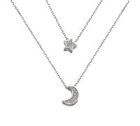 JPXXFM Double Layer Moon Star Necklace Women Elegant Shiny CZ Clavicle Chain Necklace Jewelry Presents