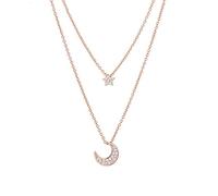 JPXXFM Double Layer Moon Star Necklace Women Elegant Shiny CZ Clavicle Chain Necklace Jewelry Presents