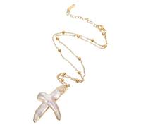 JPXXFM Elegant Pearl Cross Necklace for Women Lightweight Religious Pendant with Freshwater Pearls Hypoallergenic Faith Jewelry for Baptism Christmas Holiday