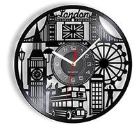 JPXXFM England Classic London Bus Vinyl Album Record Clock England Landmark Wall Art Office Room Decor Wall Watch UK Travel Souvenir Music