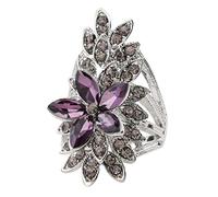 JPXXFM Fashion Crystal Flower Rings For Women AAA Purple Glass Tibetan Silver Wedding Finger Ring Fine Jewelry Bague