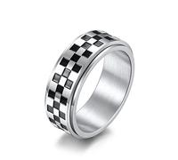 JPXXFM Fashion Spinner Rings for Men Black and White Checkerboard Design Ring Anxiety Rings Wedding Couple Jewelry
