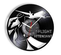 JPXXFM FAttentant Wall Clock Made Of Real Vinyl Record Airline Stewardess Plane Icon Vintage Design Timepiece Artwork Music