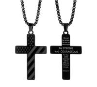 JPXXFM Flag for Men, Inspirational Hip Hop Verse Lettering Pendant, Flag Cross for 4th of July Birthday Necklace