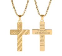 JPXXFM Flag for Men, Inspirational Hip Hop Verse Lettering Pendant, Flag Cross for 4th of July Birthday Necklace