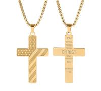 JPXXFM Flag for Men, Inspirational Hip Hop Verse Lettering Pendant, Flag Cross for 4th of July Birthday Necklace