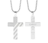 JPXXFM Flag for Men, Inspirational Hip Hop Verse Lettering Pendant, Flag Cross for 4th of July Birthday Necklace