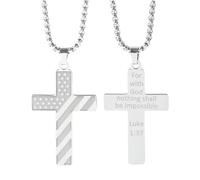JPXXFM Flag for Men, Inspirational Hip Hop Verse Lettering Pendant, Flag Cross for 4th of July Birthday Necklace