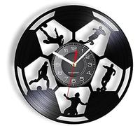 JPXXFM Football Wall Clock Soccer Player Kicking Ball Wall Watch Made Of Real Vinyl Record Matches Atmosphere Lamp Music