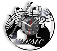JPXXFM Guitar & Music Score Gramophone Record Wall Clock Musical Instrument Melody Luminous Wall Watch Rock N Roll Gift For Guitaists Men, Black, 12 Inches