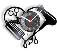 JPXXFM Hairdressing Tools Cut Wall Clock Haircut Hairdryer Comb Scissors LED Light Vinyl Record Wall Watch Salon Decor Men
