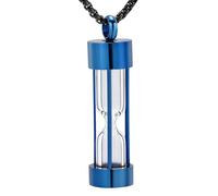 JPXXFM Hourglass Urn Necklace for Ashes Cremation Jewelry for Loved Ones Memorial Ashes Pendant Cylinder Keepsake Jewelry Gift-Blue