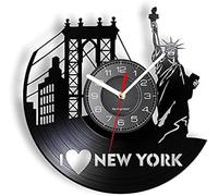 JPXXFM I Love New York Etched Vinyl Wall Clock NYC Cityscape Statue Of Liberty Vintage Design Wall Watch Handicraft Music