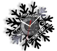 JPXXFM Ice Skating Inspired Wall Clock Made Of Real Record Snowflake Ice Skates Skiing Modern Cut Wall Watch Skiers Gift Music