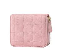 JPXXFM ID Short Wallet Lattice Solid Color Zipper Purse Multiple Card Slots Clutch Phone to My Man Wallet Engraved (Pink, One Size)