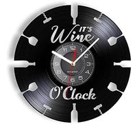 JPXXFM It's Wine O'clock Etched Vinyl Wall Clock Wine Bottle Glass Opener Timepiece Carved Retro Record Art Music
