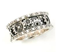 JPXXFM Jewelery Men Handmade Gear Wheels Carved Finger Men/Women Antique Silver Hiphop Punk Party Personality Unisex Sc (F701 6)