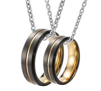 JPXXFM jewelry 2PCS Matching Couples, Brushed Men's Necklaces Long, Black Stainless Steel Wedding Ring Necklace, Length 50/ 60CM Decorations