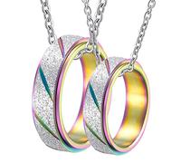 JPXXFM jewelry Couples Set 2PCS, Rainbow Spinner Matte Necklaces for Women Anniversary, Multicolor Stainless Steel Pendant Necklace, Length 50/ 60CM Decorations
