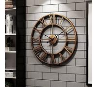 JPXXFM Large Skeleton Metal Roman Vintage Rustic Wall Clock Big Numerals Giant Open Round Face Bronze (60Cm)/Gold/60Cm Decoration