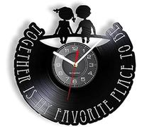 JPXXFM Love To Be Together Wall Clock Made Of Real Vinyl Record Intimacy Of Childhood LED Backlight Modern Wall Watch Disk Crafts Decor Men
