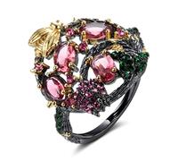 JPXXFM Luxury Ethnic Bridal Wedding Ring Gun Black Red Natural Zircon Finger Rings For Women Lucky Flower Vintage Jewelry