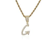 JPXXFM Men Chain Zircon Necklace 26 Capital Letter Pendants Jewelry 45cm Double Twist Chain