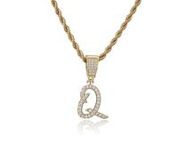 JPXXFM Men Chain Zircon Necklace 26 Capital Letter Pendants Jewelry 45cm Double Twist Chain