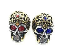 JPXXFM Men's Punk Skull and Rhinestones Fashionable Stainless Steel Jewelry Comfortable Fit for Daily Use