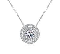 JPXXFM Moissanite Necklace for Women Double Halo Round Pendant 100% S Sterling Silver Wedding Jewelry
