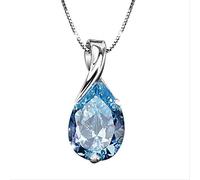 JPXXFM necklace for women 925 jewelry water drop shaped aquamarine pendant neck ornament engagement