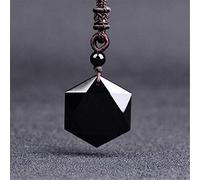 JPXXFM Necklaces Six-Pointed Star Natural Obsidian Pendant Necklace Wealth Protection Lucky Amulet Healing Crystal Charm Adjustable Rope Talisman Prosperity,Six Stars,Sling