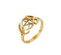 JPXXFM New stainless steel coconut tree leaf open ring ins cold wind simple female Korean version of geometric star lightning