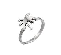 JPXXFM New stainless steel coconut tree leaf open ring ins cold wind simple female Korean version of geometric star lightning