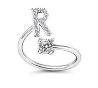 JPXXFM Pave CZ Adjustable 26 Initial Letter Ring For Women Simple Elegant Jewelry Friendship Gift