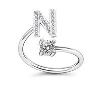 JPXXFM Pave CZ Adjustable 26 Initial Letter Ring For Women Simple Elegant Jewelry Friendship Gift