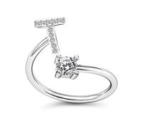 JPXXFM Pave CZ Adjustable 26 Initial Letter Ring For Women Simple Elegant Jewelry Friendship Gift