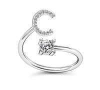 JPXXFM Pave CZ Adjustable 26 Initial Letter Ring For Women Simple Elegant Jewelry Friendship Gift