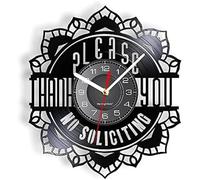 JPXXFM Please No Soliciting Sign Vinyl Clock No Solicitation Go Away Funny Warning Sign Cut Wall Watch Disk Crafts Decor Music