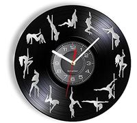 JPXXFM Pole Dance Wall Clock Dancing Movement Gramophone Record Wall Watch Noiseless Black Hanging Decor Mood Lamp Music