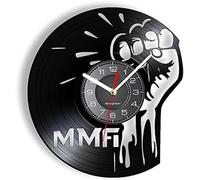 JPXXFM Powerful Fist Wall Clock Made Of Real VInyl Record Mixed Martial Arts Sports Muscular Fist Wall Watch Gift For Music