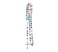 JPXXFM Religious Rosary Necklace For Women And Men - 1Pc Catholic Cross Rosary Beads Pendants Religious Round Crystal Bead Necklace, Mary Jesus Cross Pendant Long Beads