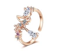 JPXXFM Ring female Korean version of small fresh and lovely sweet bowknot inlaid zircon simple opening