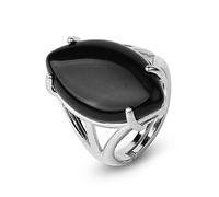 JPXXFM Rings For Girls, Silver Inlaid Olive-Shaped Natural Black Onyx Stone Adjustable Open Knuckle Tail Ring Finger Joint Ring Jewelry For Women Lady Girls Wedding Valentine'S Day Gift