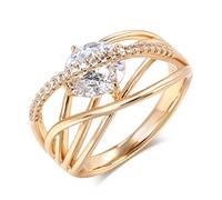 JPXXFM Rose Geometric Cross Ring Natural Zircon Finger Rings for Women Wedding Jewelry Crystal Gift